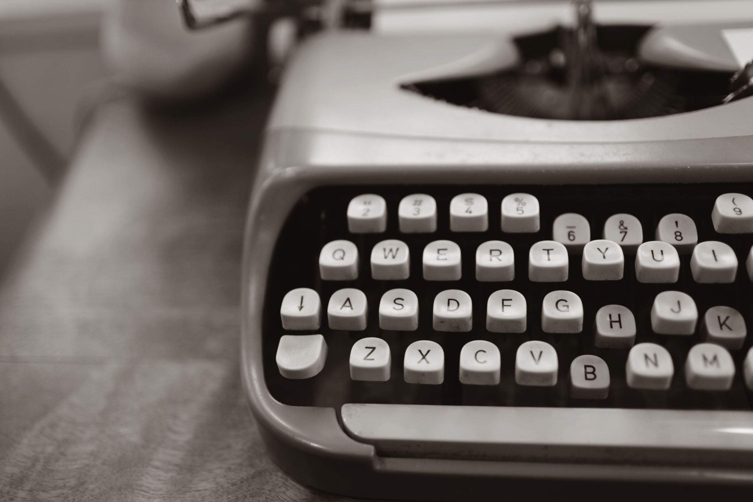 Keys of a manual typewriter in black and white