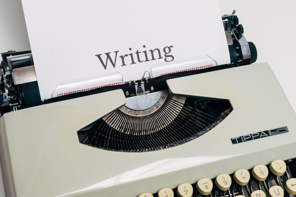 A sheet of paper loaded in a typewriter
